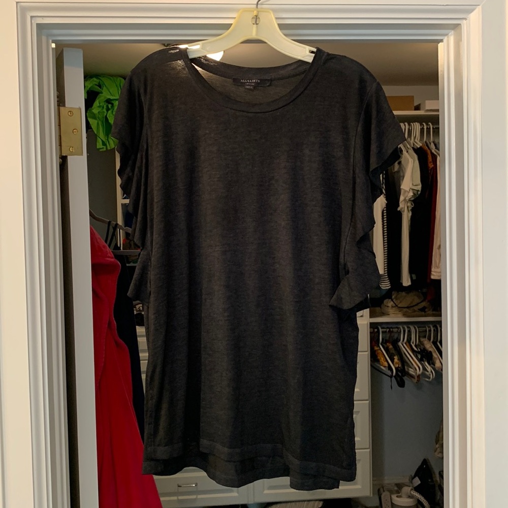 All Saints ruffle sleeve tshirt